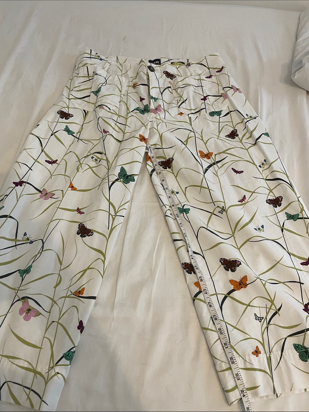 Maeve Anthropologie Colette Cream Wide-Leg Butterfly Print Cropped Pants 16W - Picture 4 of 6